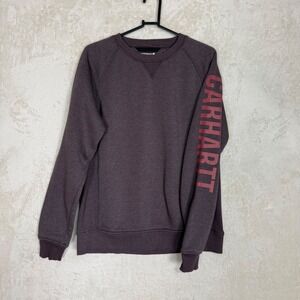 Carhartt Womens Relaxed Fit Sleeve Logo Sweatshirt Plum Medium